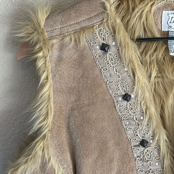 Vtg Penny Lane Leather Vest XL Studded Faux Fur Embellished Rhinestones Y2K 90s - Picture 4 of 6